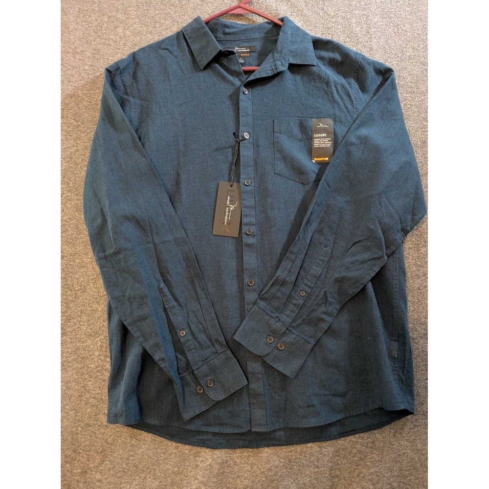 Marc Anthony Shirt Mens Luxury Navy Tex Long Sleeve Button Down Slim Fit